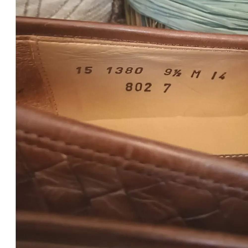 Men's  Johnston & Murphy Woven Leather Cognac Penny Loafers - Size 9.5 M